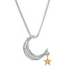 Thumbnail Image 0 of 0.065 CT. T.W. Diamond Moon with Star Dangle Pendant in Sterling Silver and 14K Gold