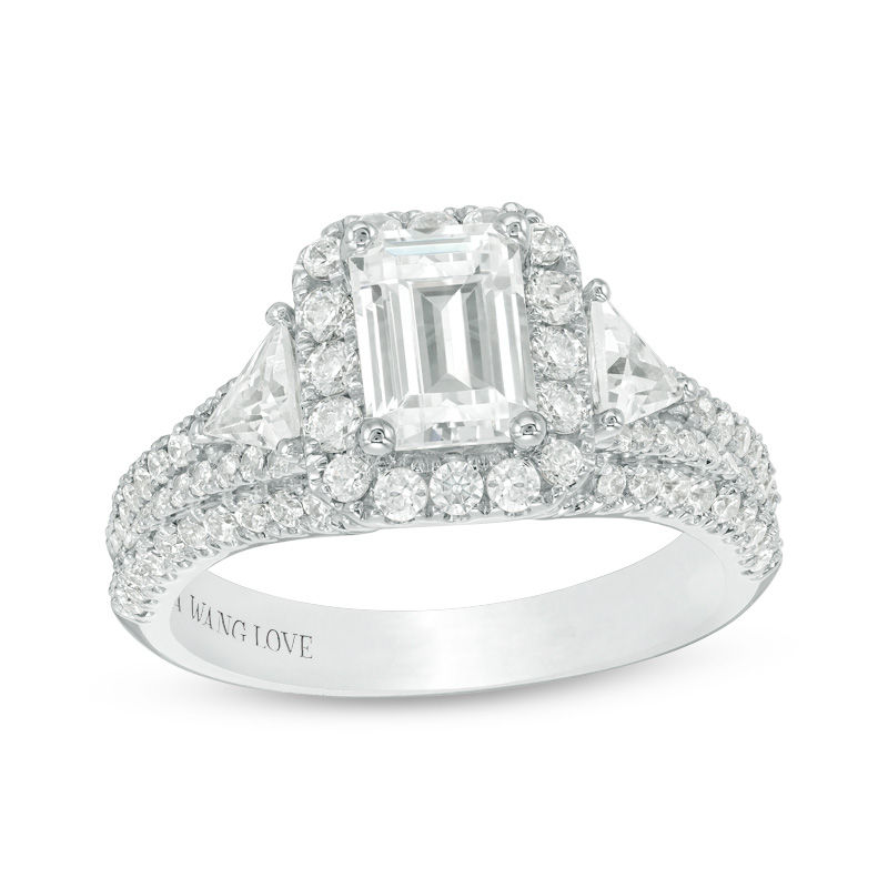 Vera Wang Love Collection 2.23 CT. T.W. Certified Emerald-Cut Diamond Frame Engagement Ring in 14K White Gold (I/SI2)|Peoples Jewellers