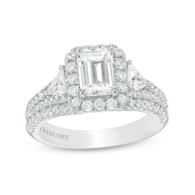 Vera Wang Love Collection 2.23 CT. T.W. Certified Emerald-Cut Diamond Frame Engagement Ring in Platinum (I/SI2)|Peoples Jewellers