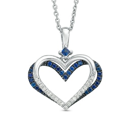 The Kindred Heart from Vera Wang Love Collection Sapphire and 0.085 CT. T.W. Diamond Pendant in Sterling Silver - 19&quot;