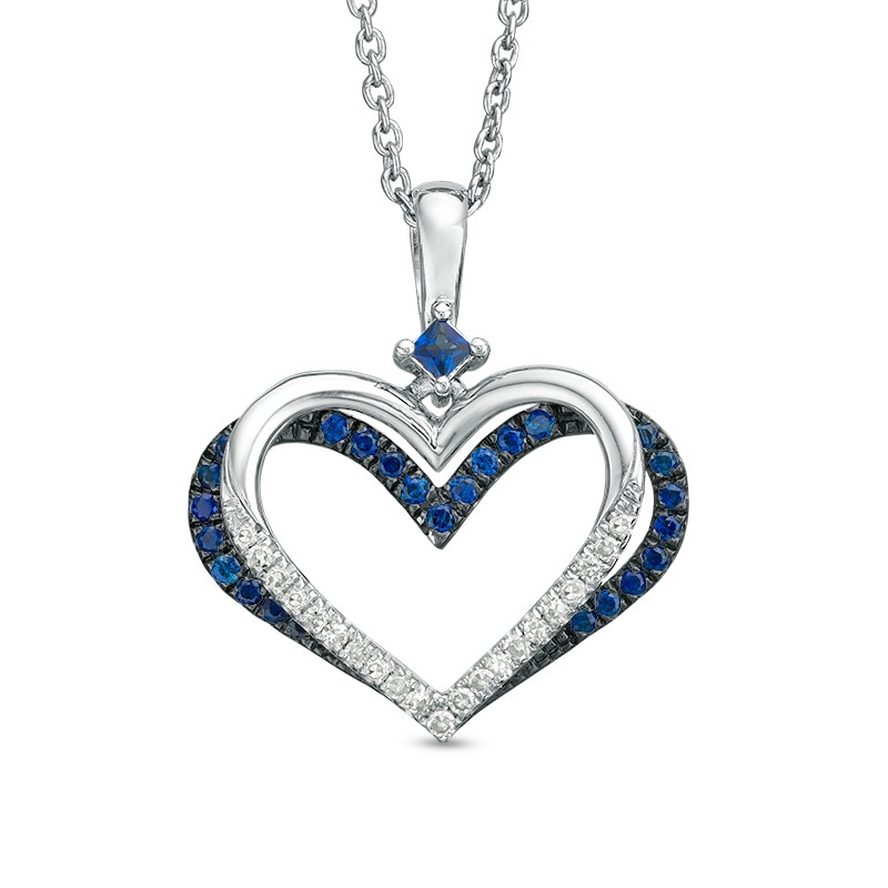 The Kindred Heart from Vera Wang Love Collection Sapphire and 0.085 CT. T.W. Diamond Pendant in Sterling Silver - 19"|Peoples Jewellers