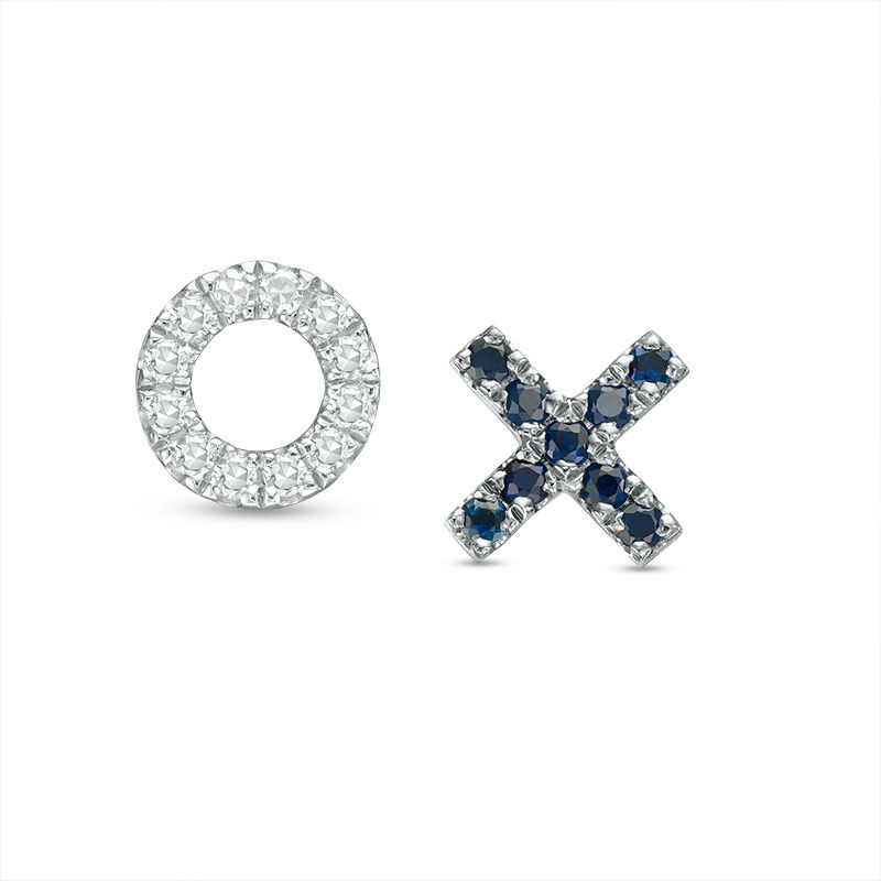 Vera Wang Love Collection 0.04 CT. T.W. Diamond and Blue Sapphire "XO" Stud Earrings in Sterling Silver