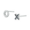 Thumbnail Image 1 of Vera Wang Love Collection 0.04 CT. T.W. Diamond and Blue Sapphire "XO" Stud Earrings in Sterling Silver