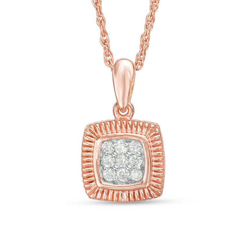 0.065 CT. T.W. Multi-Diamond Square Pendant in 10K Rose Gold|Peoples Jewellers