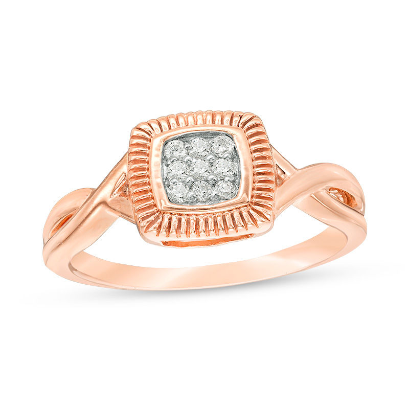 0.065 CT. T.W. Multi-Diamond Square Twist Promise Ring in 10K Rose Gold