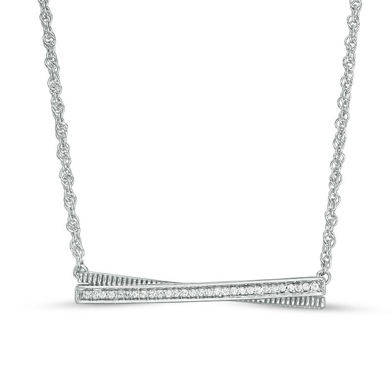 0.04 CT. T.W. Diamond Crossover Bar Necklace in Sterling Silver - 17"