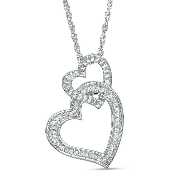 0.04 CT. T.W. Diamond Double Tilted Heart Pendant in Sterling Silver|Peoples Jewellers