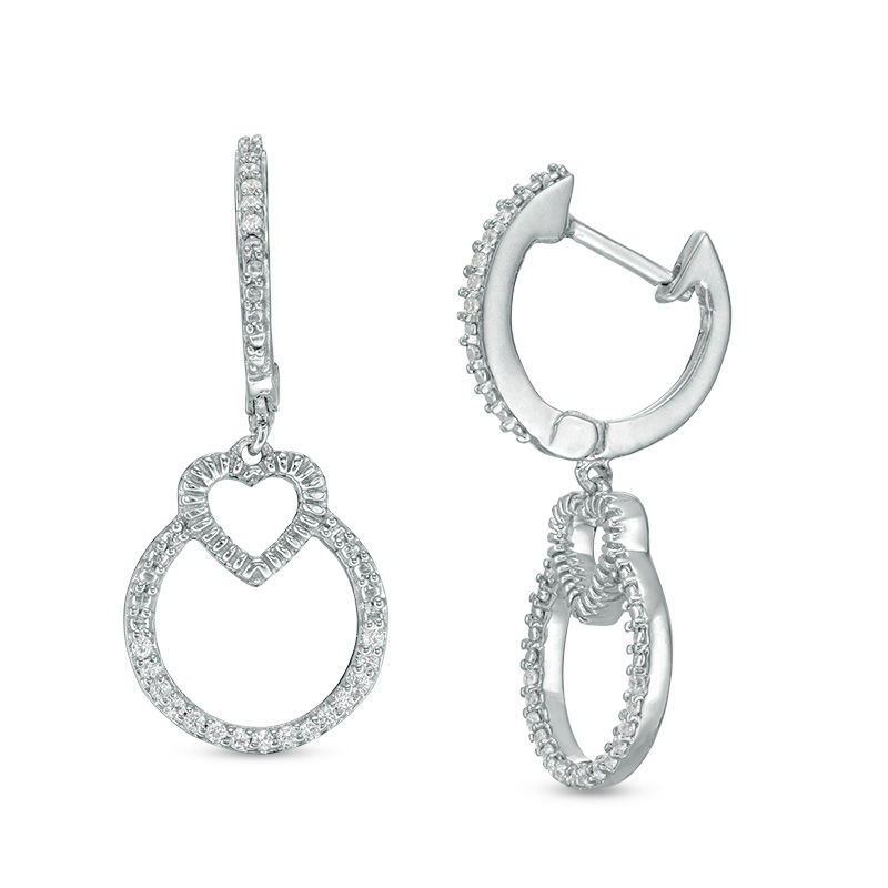 0.115 CT. T.W. Diamond Heart Hoop Earrings in Sterling Silver|Peoples Jewellers