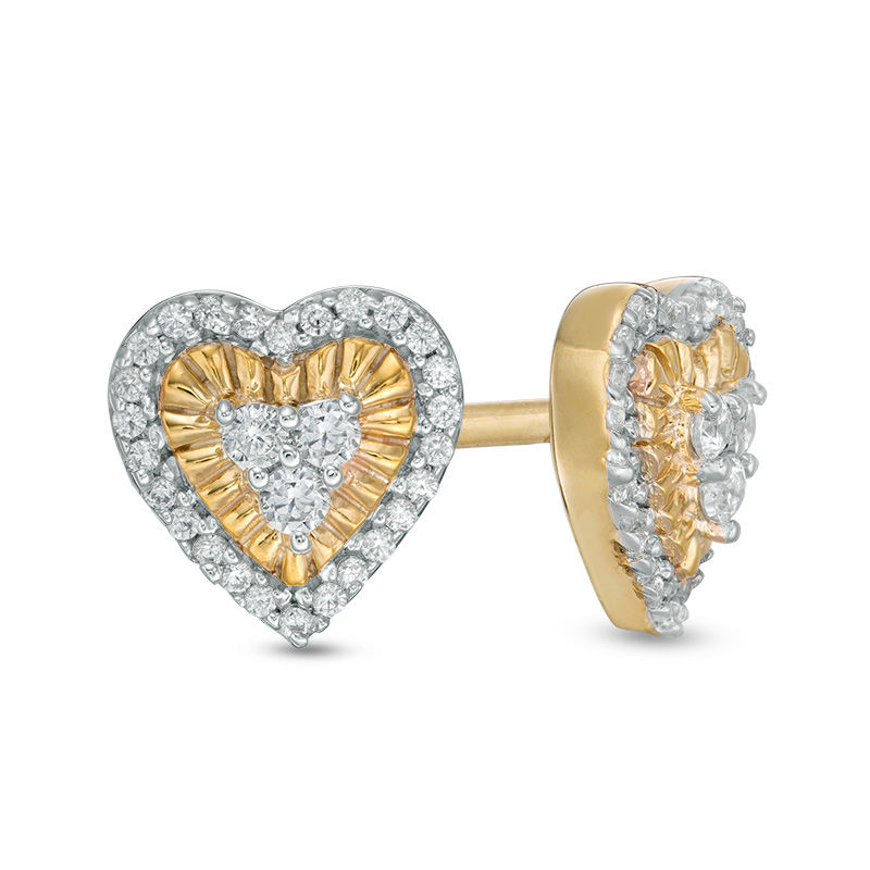 0.146 CT. T.W. Diamond Heart Frame Stud Earrings in 10K Gold