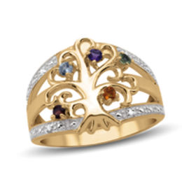 Mother's Birthstone and Diamond Accent Family Tree Triple Row Ring (5 Stones)