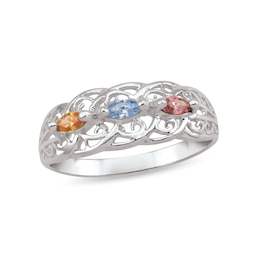 Mother's Marquise Birthstone Filigree Wave Ring (3 Stones)