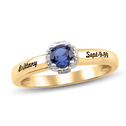 Daughter's 4.0mm Birthstone and Diamond Accent Frame Ring (3 Stones and 2 Lines)