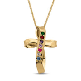 Mother's Birthstone Loop Cross Pendant (3-7 Stones)