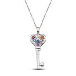 Mother's Birthstone Heart-Shaped Key Pendant (7 Stones)