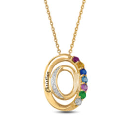 Mother's Birthstone and Diamond Accent Open Double Oval Pendant (7 Stones and 1 Line)