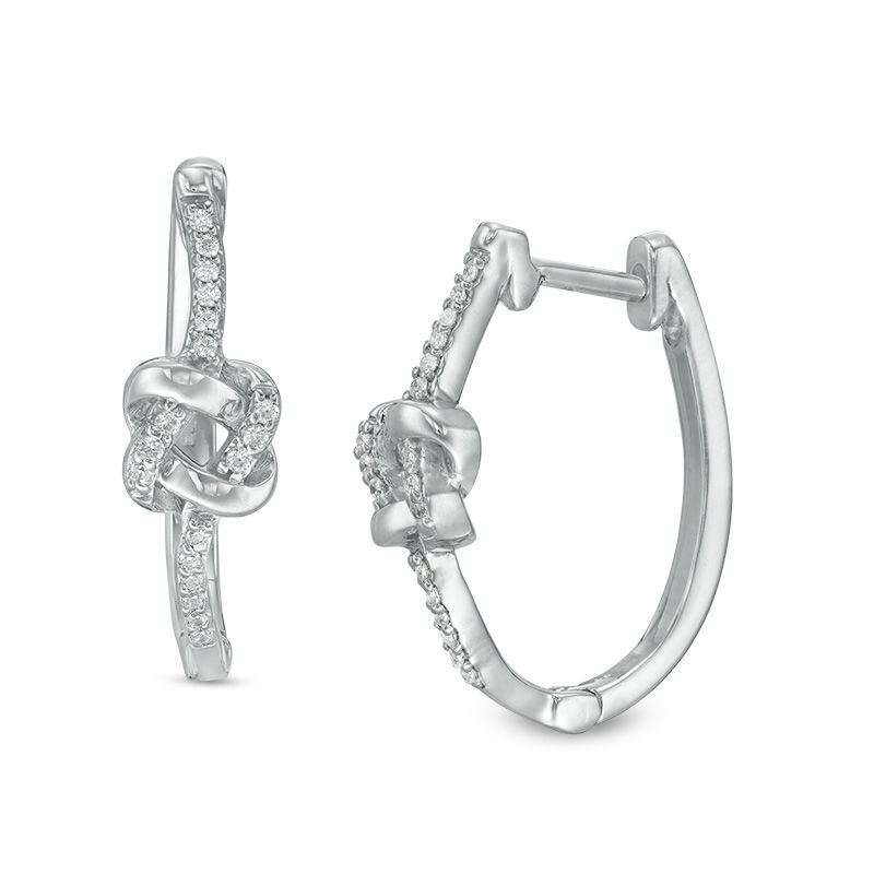 0.145 CT. T.W. Diamond Love Knot Hoop Earrings in Sterling Silver|Peoples Jewellers