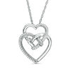 0.085 CT. T.W. Diamond Double Heart with Square Knot Pendant in Sterling Silver