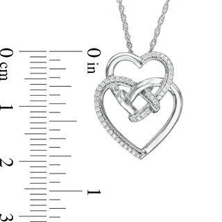 0.085 CT. T.W. Diamond Double Heart with Square Knot Pendant in Sterling Silver