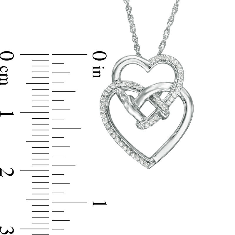 0.085 CT. T.W. Diamond Double Heart with Square Knot Pendant in Sterling Silver
