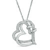 Thumbnail Image 1 of 0.086 CT. T.W. Diamond Love Knot Double Tilted Heart Pendant in Sterling Silver