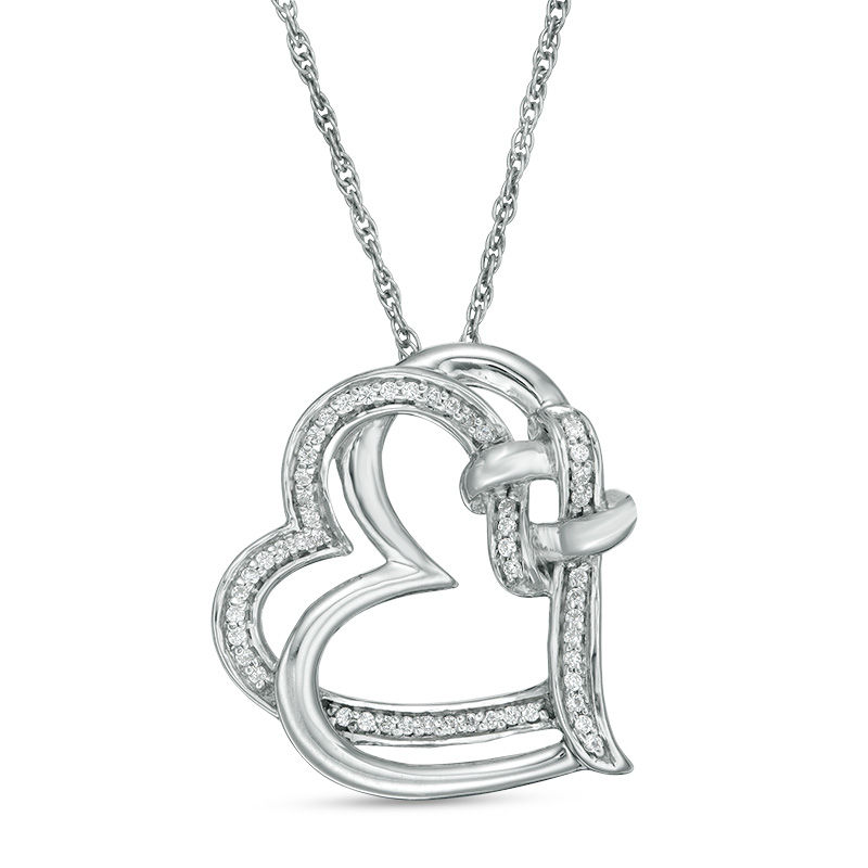 0.086 CT. T.W. Diamond Love Knot Double Tilted Heart Pendant in Sterling Silver|Peoples Jewellers