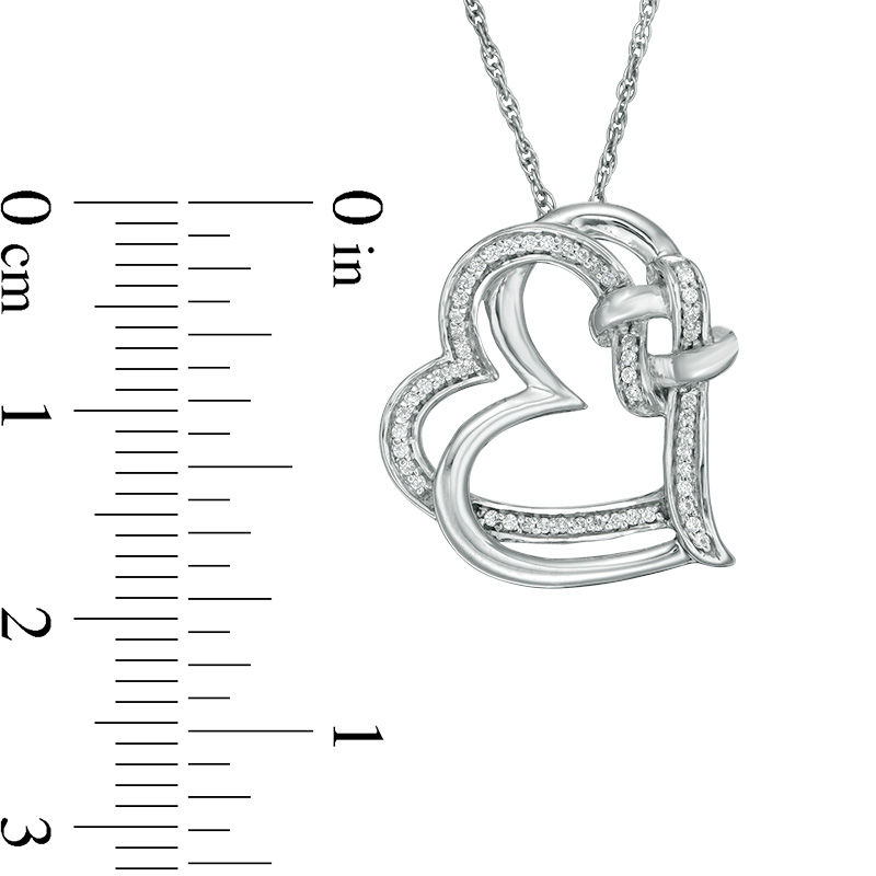 Main Image 2 of 0.086 CT. T.W. Diamond Love Knot Double Tilted Heart Pendant in Sterling Silver