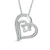 Thumbnail Image 0 of 0.088 CT. T.W. Diamond Double Tilted Heart with Square Knot Pendant in Sterling Silver