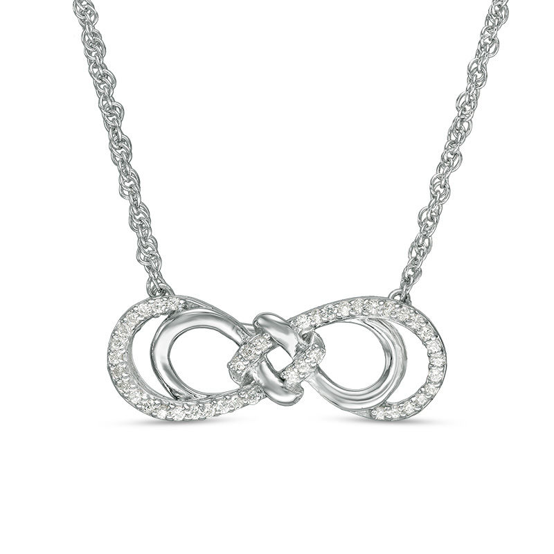 0.147 CT. T.W. Diamond Love Knot Double Sideways Infinity Necklace in Sterling Silver