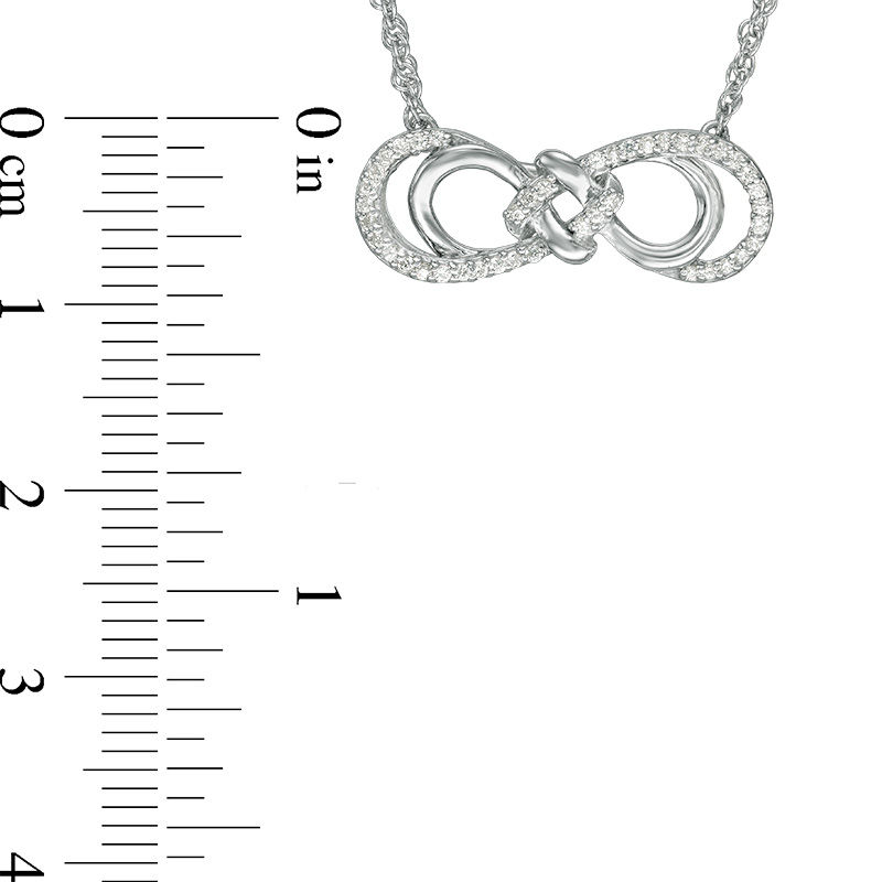 Main Image 2 of 0.147 CT. T.W. Diamond Love Knot Double Sideways Infinity Necklace in Sterling Silver