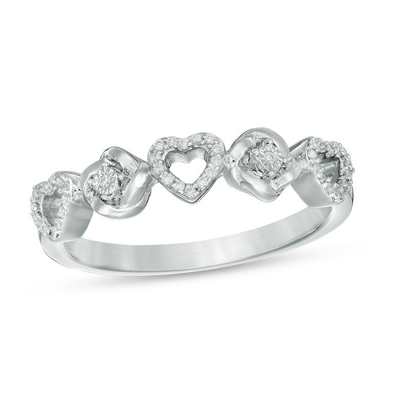 0.065 CT. T.W. Diamond Alternating Love Knot and Hearts Ring in Sterling Silver
