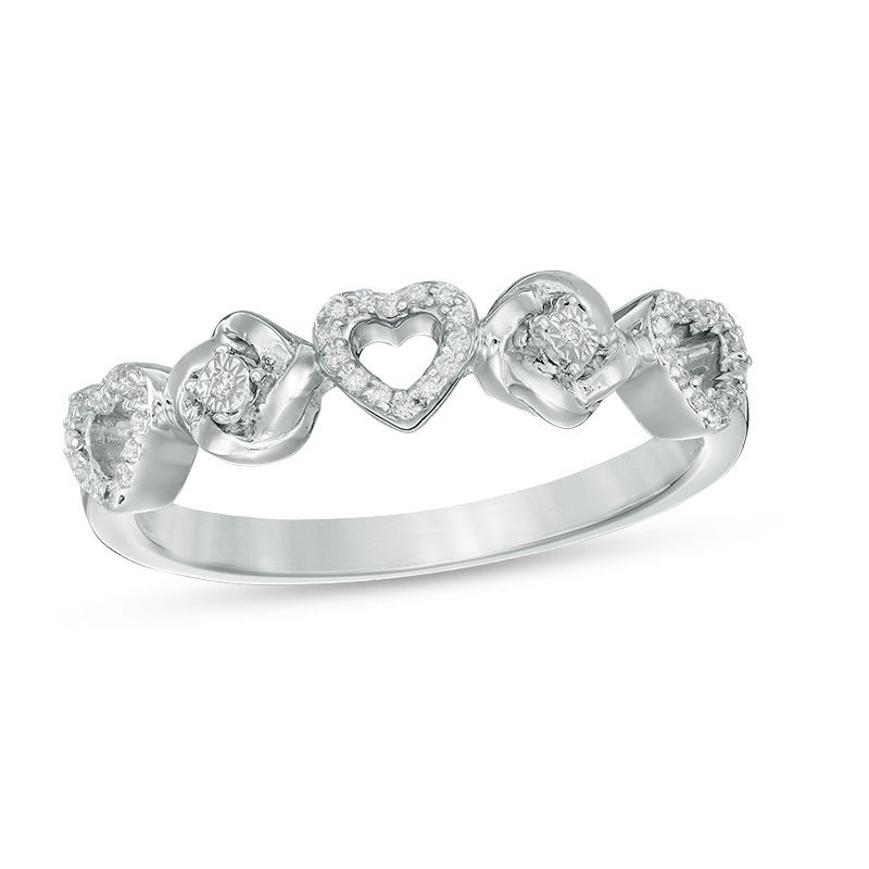 0.065 CT. T.W. Diamond Alternating Love Knot and Hearts Ring in Sterling Silver|Peoples Jewellers