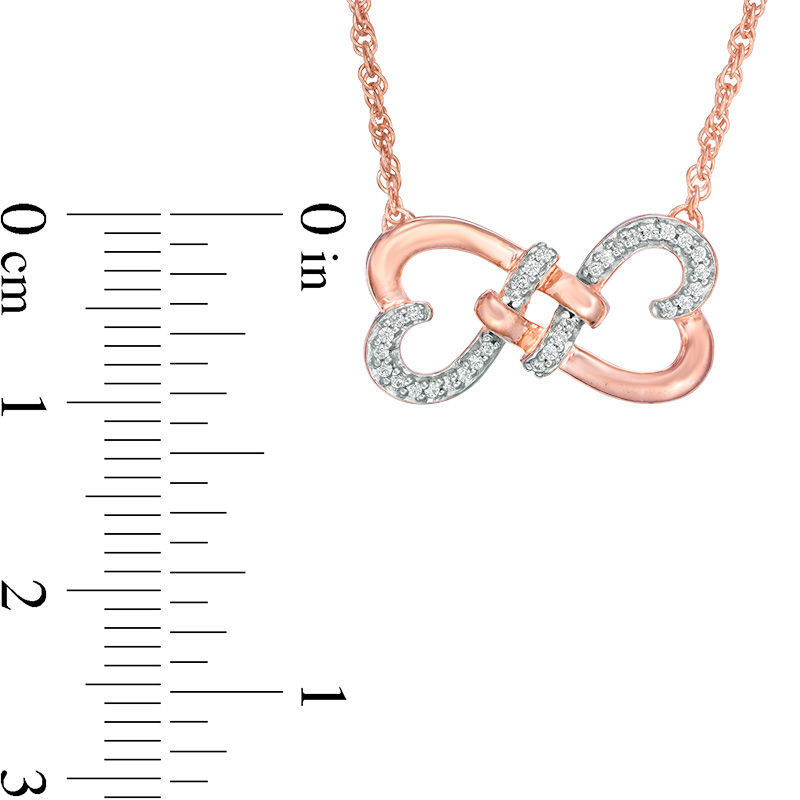 Main Image 2 of 0.086 CT. T.W. Diamond Love Knot Double Heart Necklace in 10K Rose Gold - 17.5&quot;