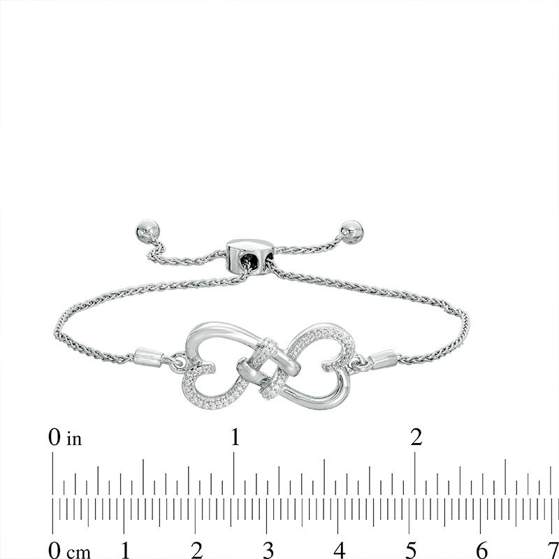 0.149 CT. T.W. Diamond Love Knot Hearts Bolo Bracelet in Sterling Silver - 9.5"