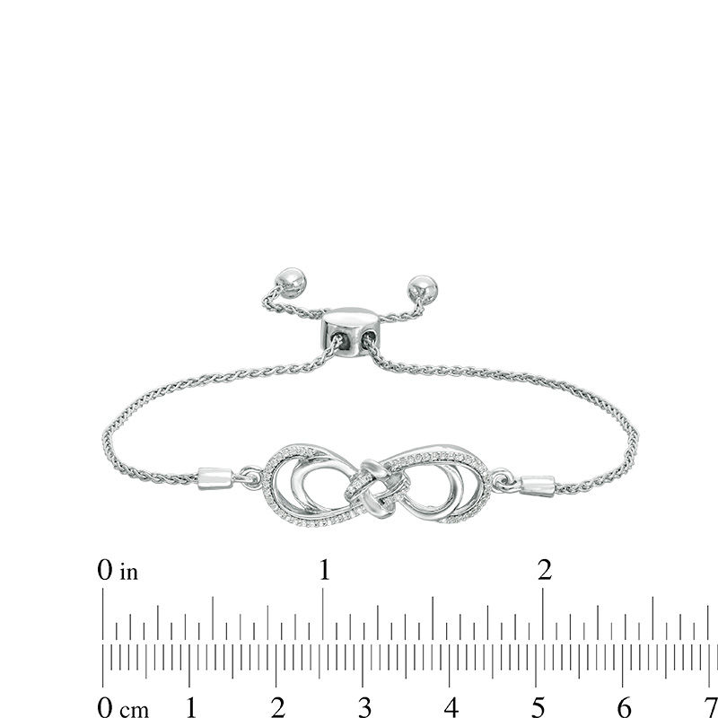 Main Image 2 of 0.18 CT. T.W. Diamond Love Knot Double Infinity Bolo Bracelet in Sterling Silver - 9.5"
