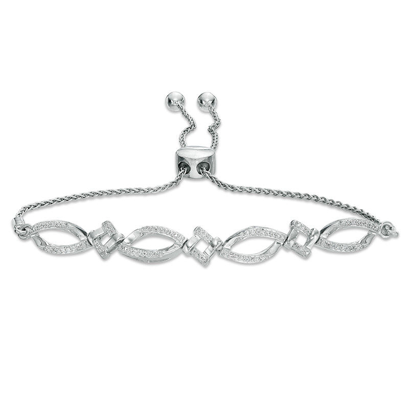 0.145 CT. T.W. Diamond Love Knot Bolo Bracelet in Sterling Silver - 9.5"