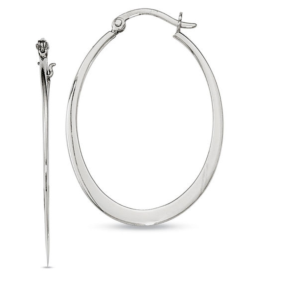 32.0mm Polished Oval Hoop Earrings in Sterling Silver