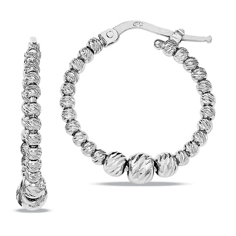 6.0 x 27.0mm Diamond-Cut Graduated Beaded Hoop Earrings in Sterling Silver