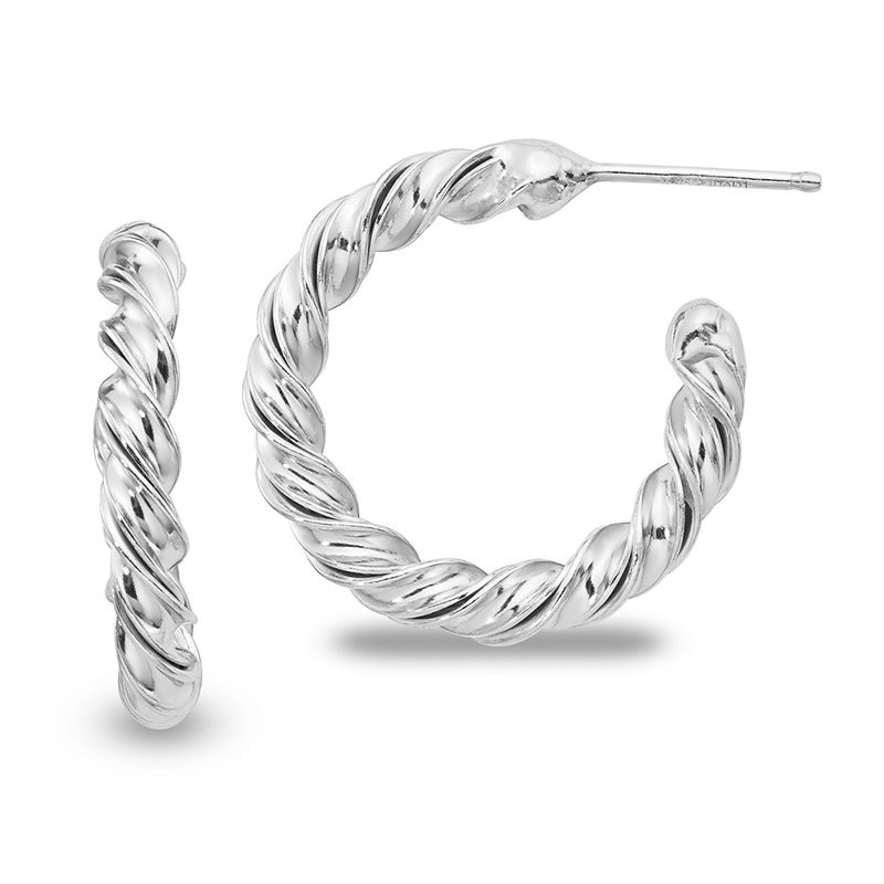 3.7 x 23.0mm Twist Half Hoop Earrings in Sterling Silver|Peoples Jewellers