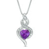 Thumbnail Image 0 of 7.0mm Heart-Shaped Amethyst and Diamond Accent Twist Flame Pendant in Sterling Silver