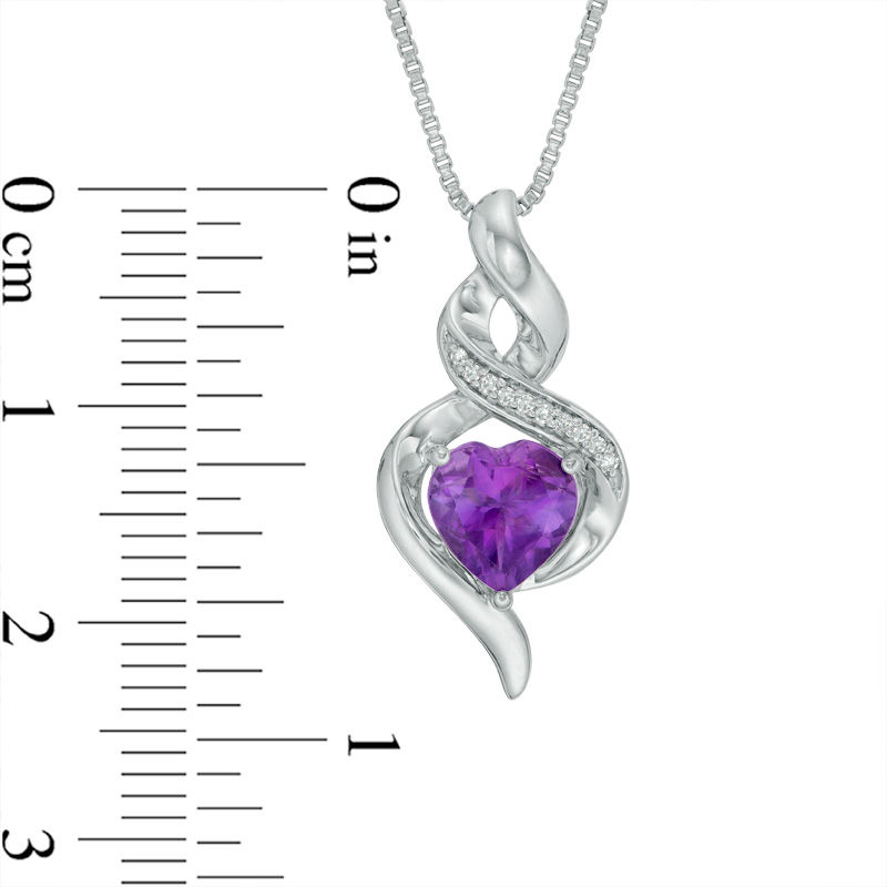 7.0mm Heart-Shaped Amethyst and Diamond Accent Twist Flame Pendant in Sterling Silver