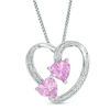 6.0mm Lab-Created Pink Sapphire and Diamond Accent Loop Heart Pendant in Sterling Silver