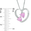 6.0mm Lab-Created Pink Sapphire and Diamond Accent Loop Heart Pendant in Sterling Silver