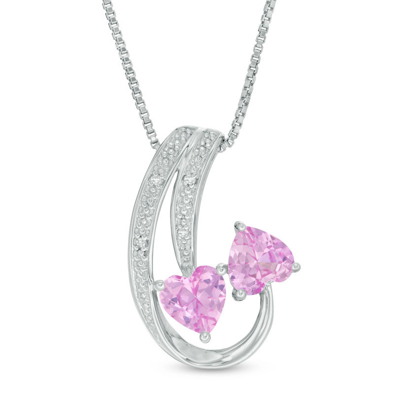 6.0mm Heart-Shaped Lab-Created Pink Sapphire and Diamond Accent Double Swirl Pendant in Sterling Silver