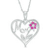 Thumbnail Image 0 of Lab-Created Ruby and White Sapphire "Mom" Flower Heart Pendant in Sterling Silver