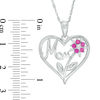 Lab-Created Ruby and White Sapphire "Mom" Flower Heart Pendant in Sterling Silver