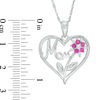 Thumbnail Image 1 of Lab-Created Ruby and White Sapphire "Mom" Flower Heart Pendant in Sterling Silver