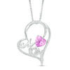 Thumbnail Image 0 of 6.0mm Lab-Created Pink Sapphire and 0.066 CT. T.W. Diamond "MOM" Tilted Heart Pendant in Sterling Silver