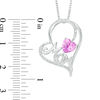 Thumbnail Image 1 of 6.0mm Lab-Created Pink Sapphire and 0.066 CT. T.W. Diamond "MOM" Tilted Heart Pendant in Sterling Silver