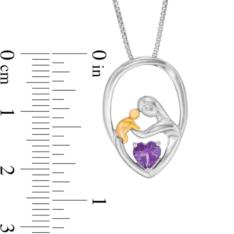 5.0mm Heart-Shaped Amethyst Open Framed Motherly Love Pendant in Sterling Silver and 14K Gold