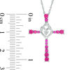 Lab-Created Ruby and Diamond Accent Motherly Love Cross Pendant in Sterling Silver